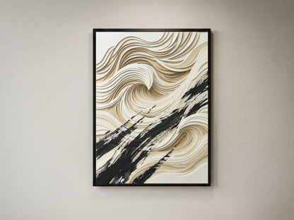 3D Paper Cut Ocean Wave Print - Coastal Japandi Papercraft
