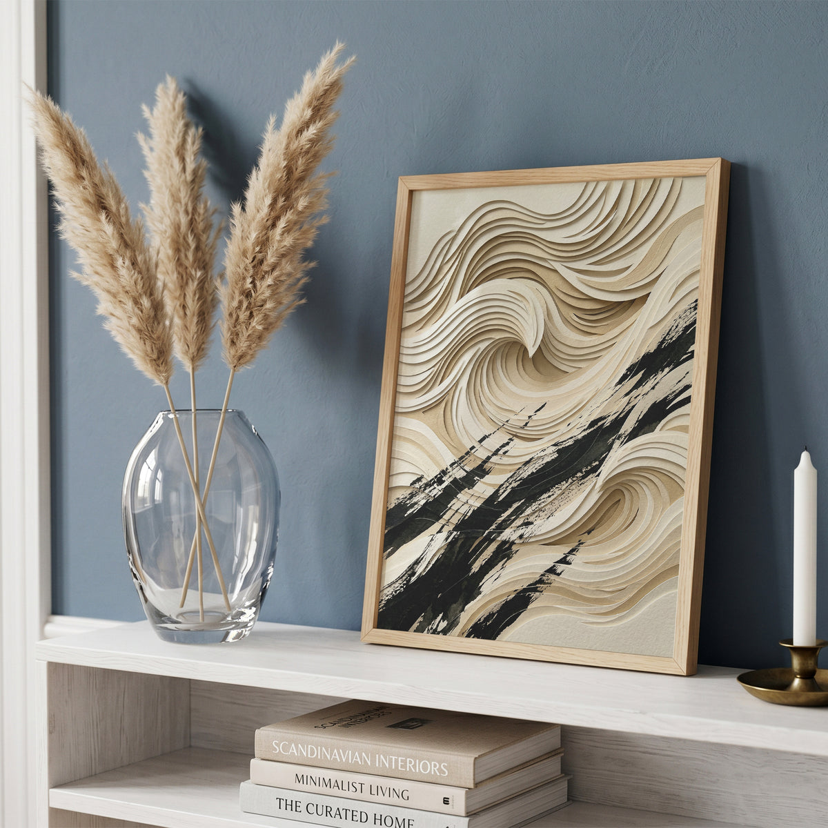 3D Paper Cut Ocean Wave Print - Coastal Japandi Papercraft