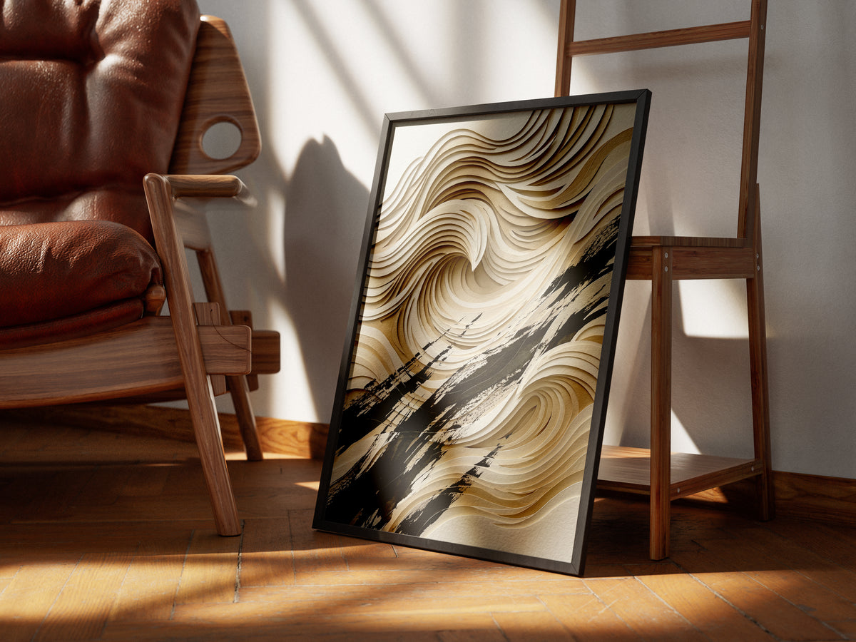 3D Paper Cut Ocean Wave Print - Coastal Japandi Papercraft