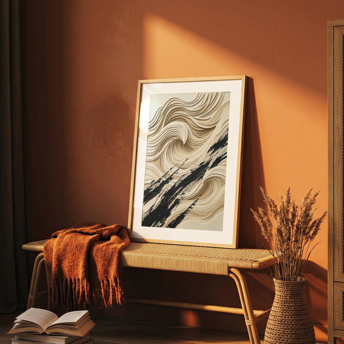3D Paper Cut Ocean Wave Print - Coastal Japandi Papercraft