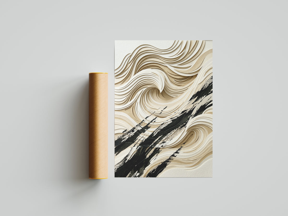 3D Paper Cut Ocean Wave Print - Coastal Japandi Papercraft