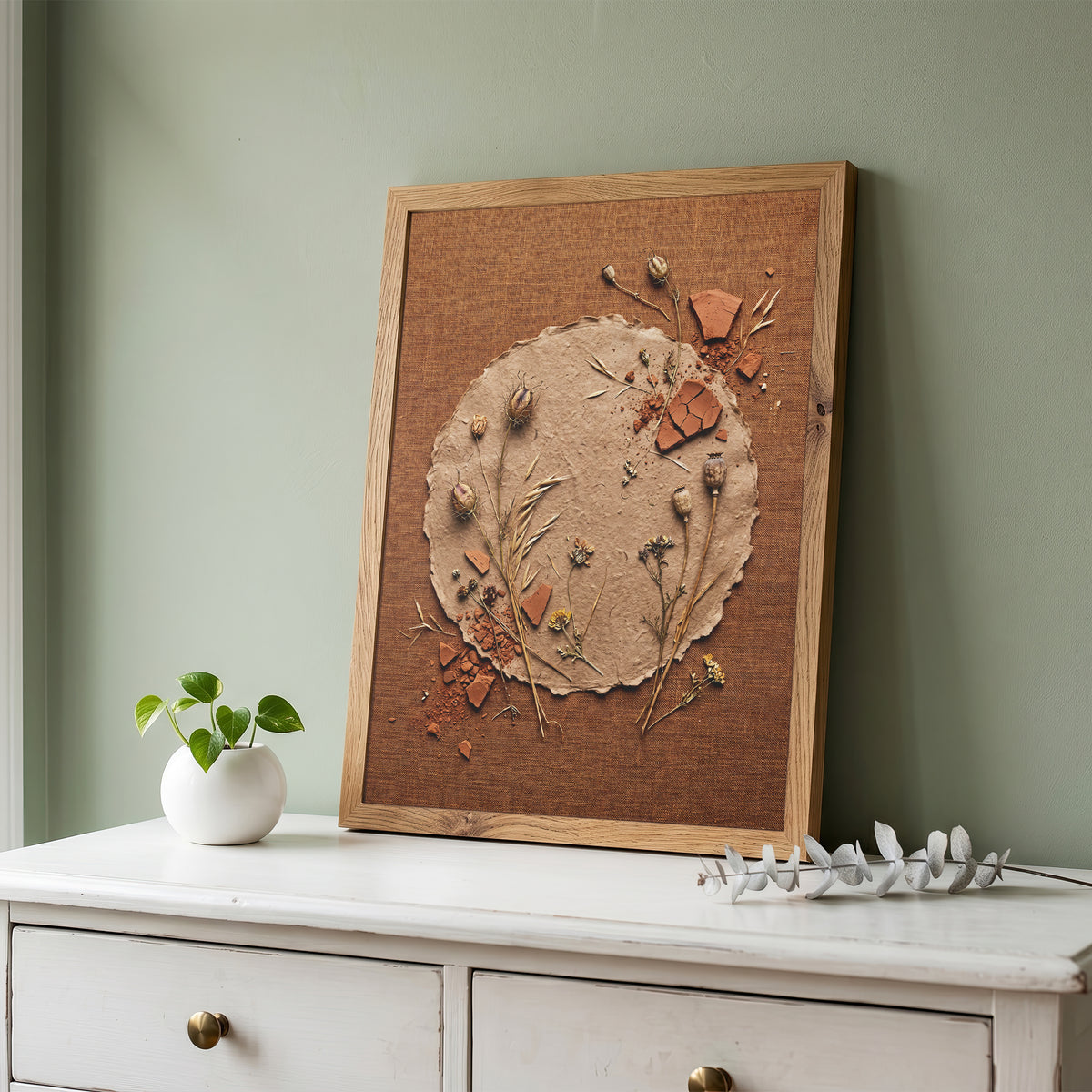 Deckle-Edge Botanical Still Life Print - Terracotta Boho