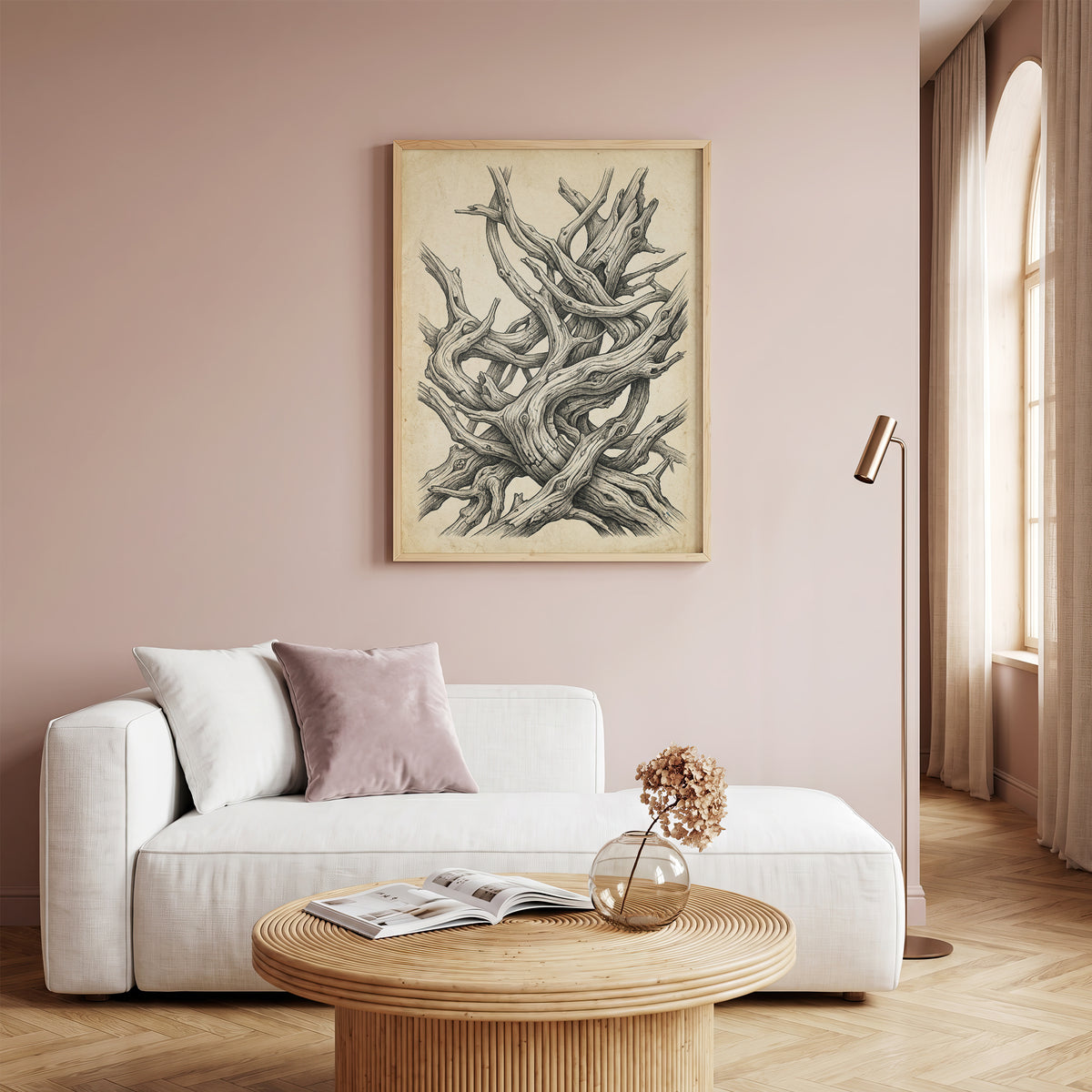 Gnarled Driftwood Ink Engraving Print - Dark Academia