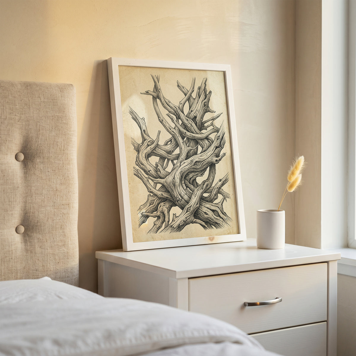 Gnarled Driftwood Ink Engraving Print - Dark Academia