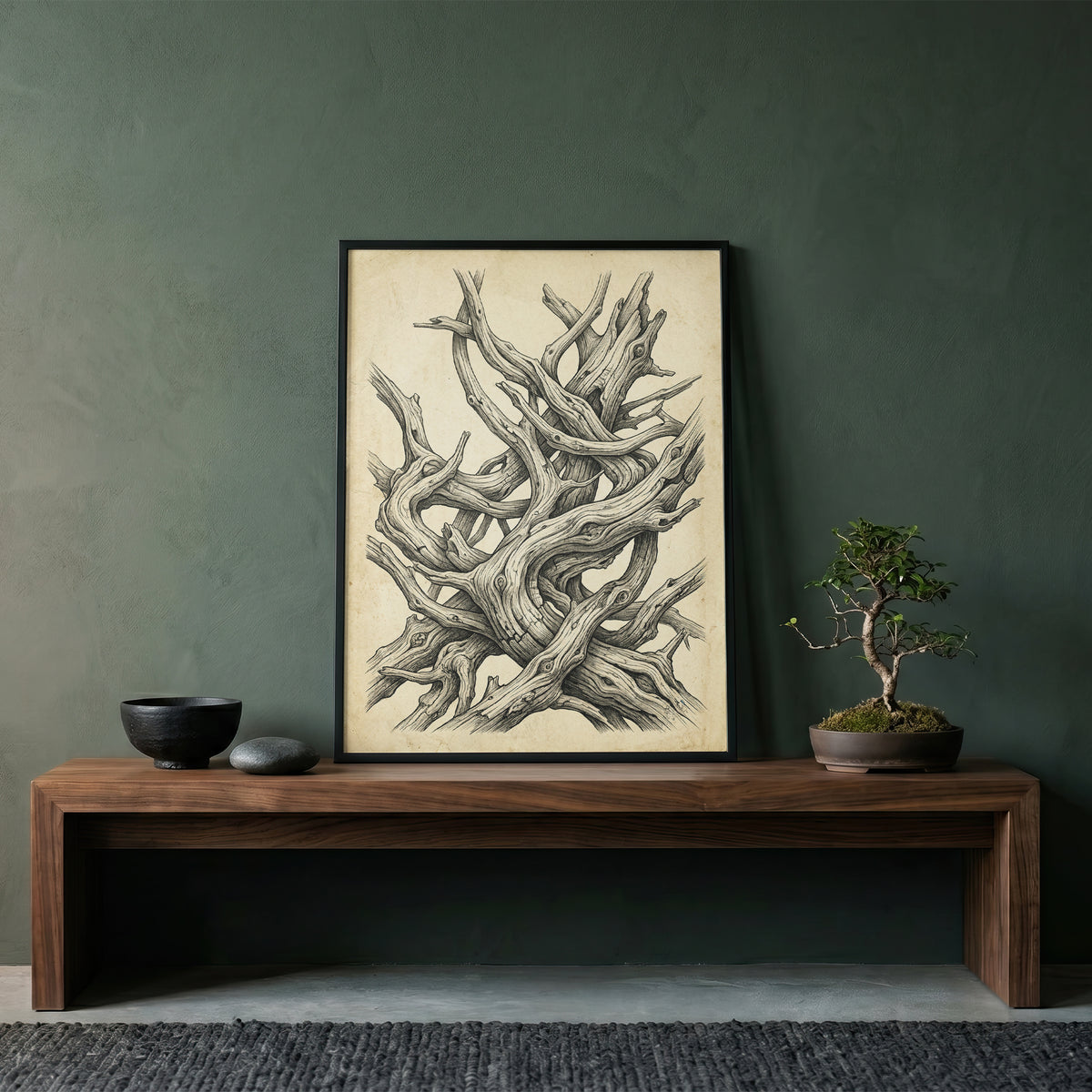 Gnarled Driftwood Ink Engraving Print - Dark Academia