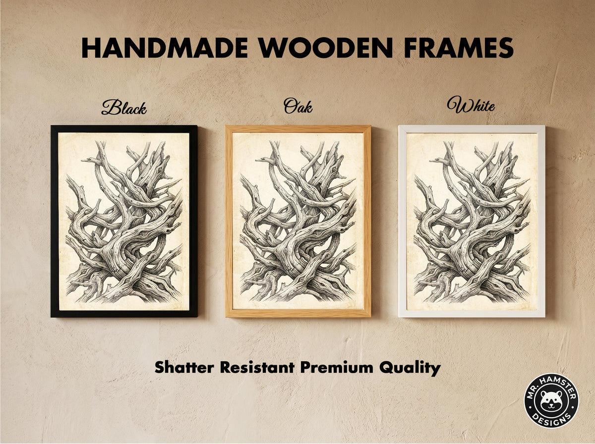 Gnarled Driftwood Ink Engraving Print - Dark Academia