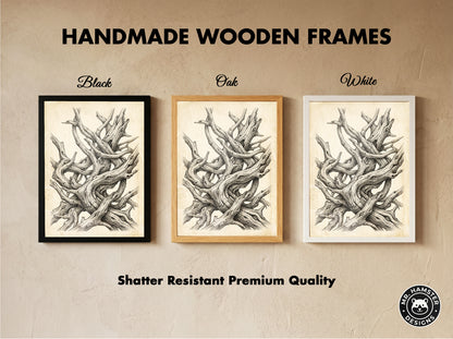 Gnarled Driftwood Ink Engraving Print - Dark Academia