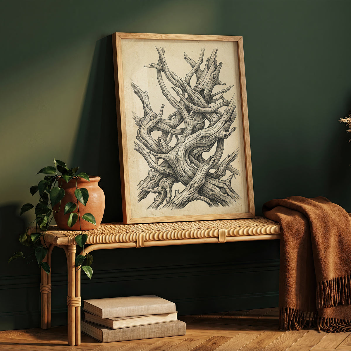 Gnarled Driftwood Ink Engraving Print - Dark Academia