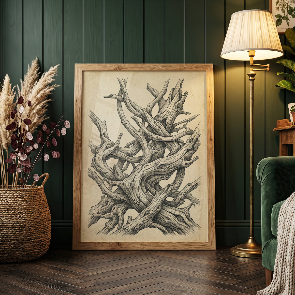 Gnarled Driftwood Ink Engraving Print - Dark Academia