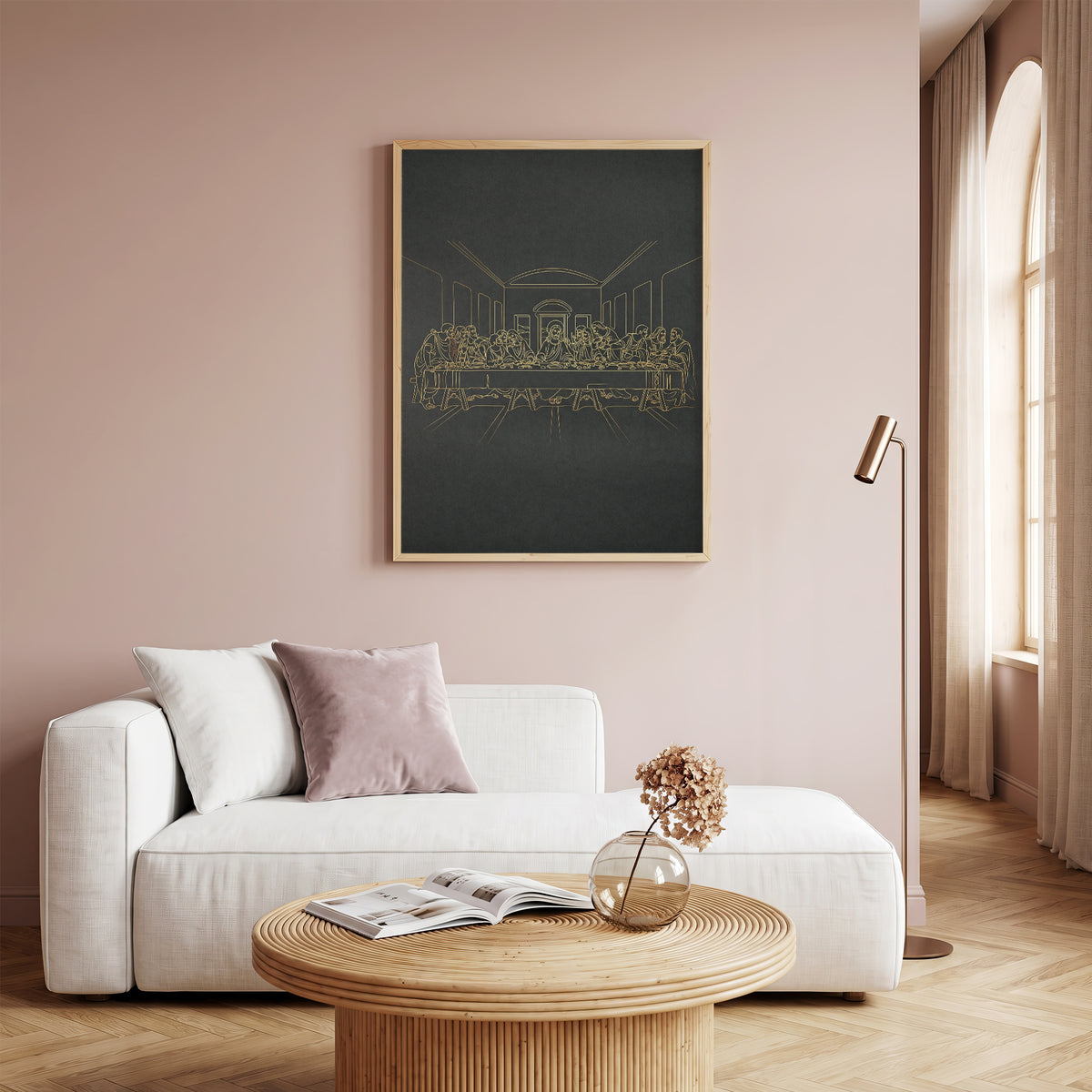 The Last Supper Gold Line Art Print - Minimalist Da Vinci