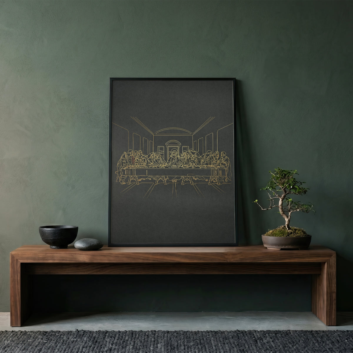 The Last Supper Gold Line Art Print - Minimalist Da Vinci