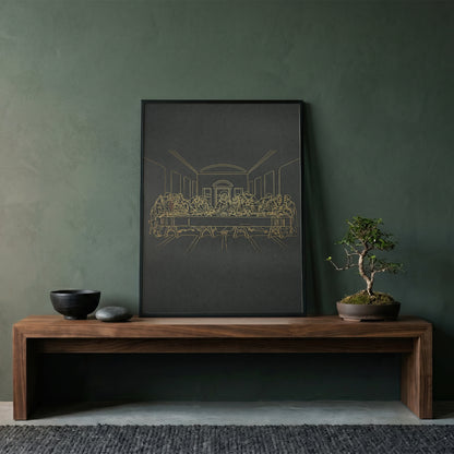 The Last Supper Gold Line Art Print - Minimalist Da Vinci