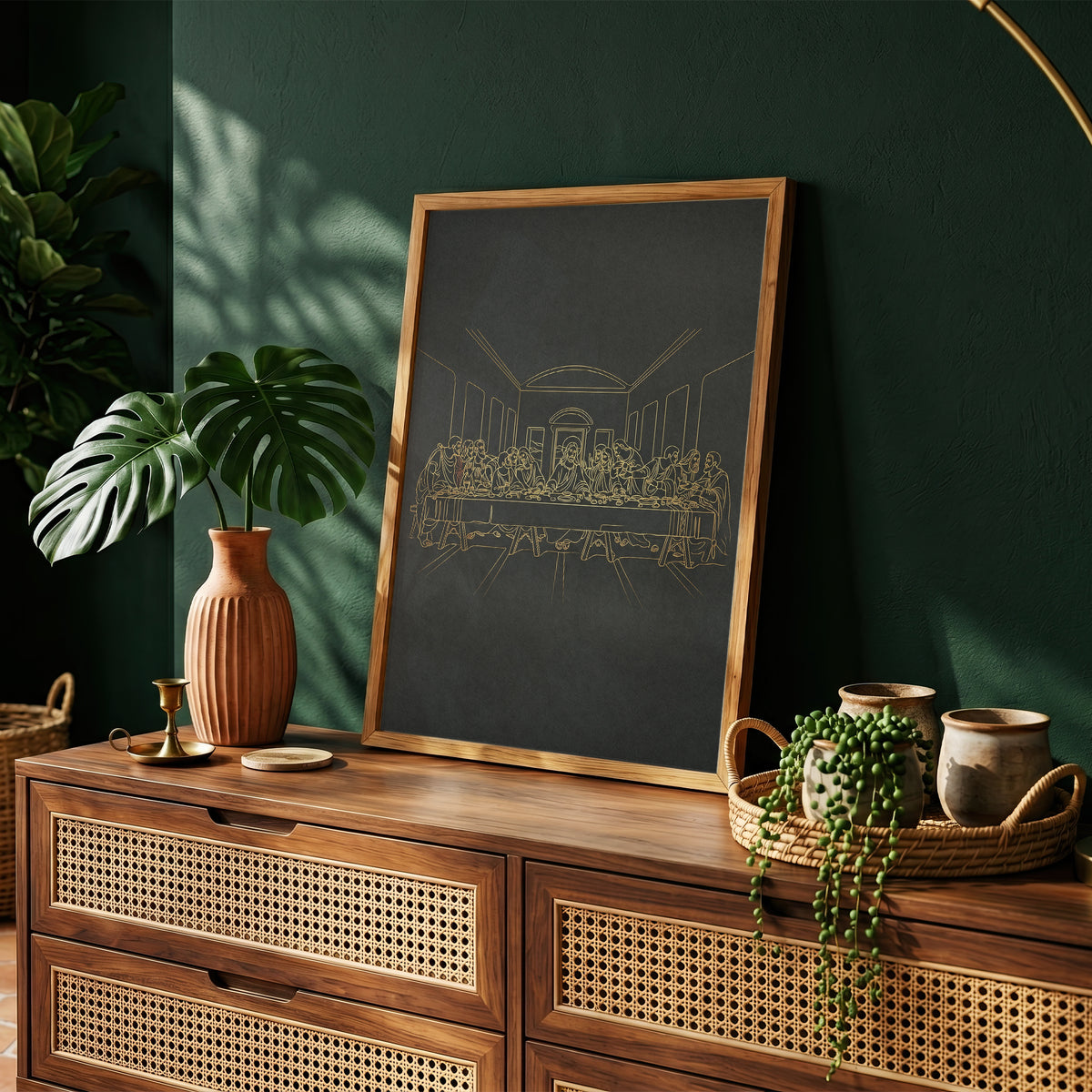 The Last Supper Gold Line Art Print - Minimalist Da Vinci