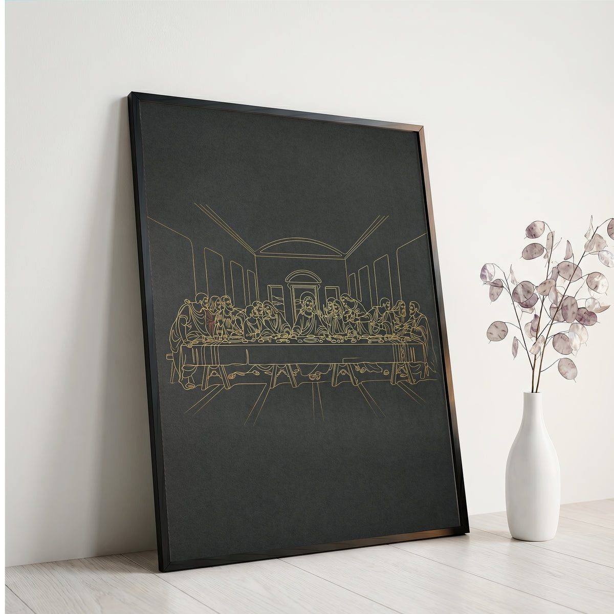 The Last Supper Gold Line Art Print - Minimalist Da Vinci