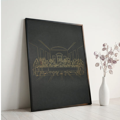 The Last Supper Gold Line Art Print - Minimalist Da Vinci