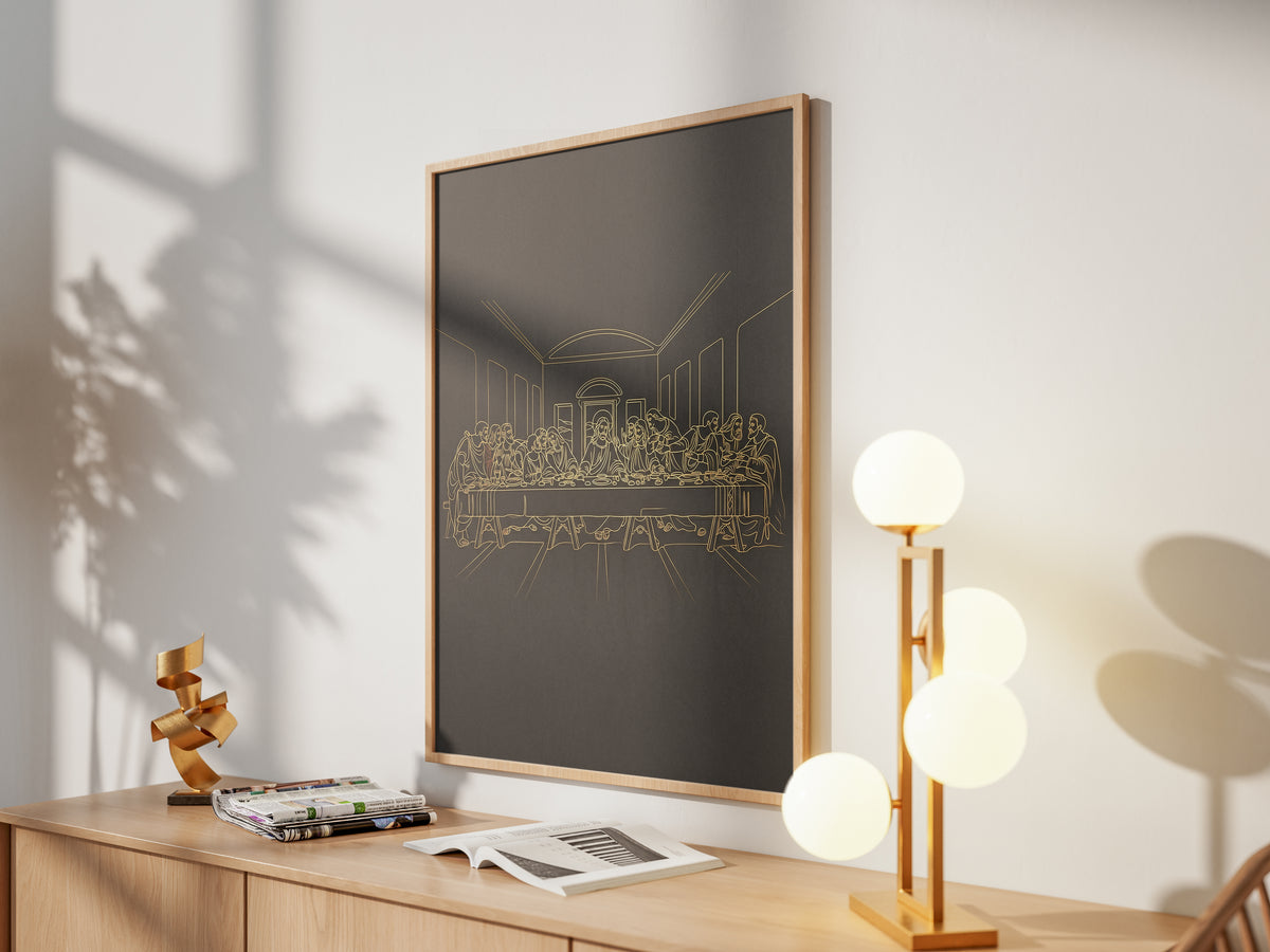 The Last Supper Gold Line Art Print - Minimalist Da Vinci