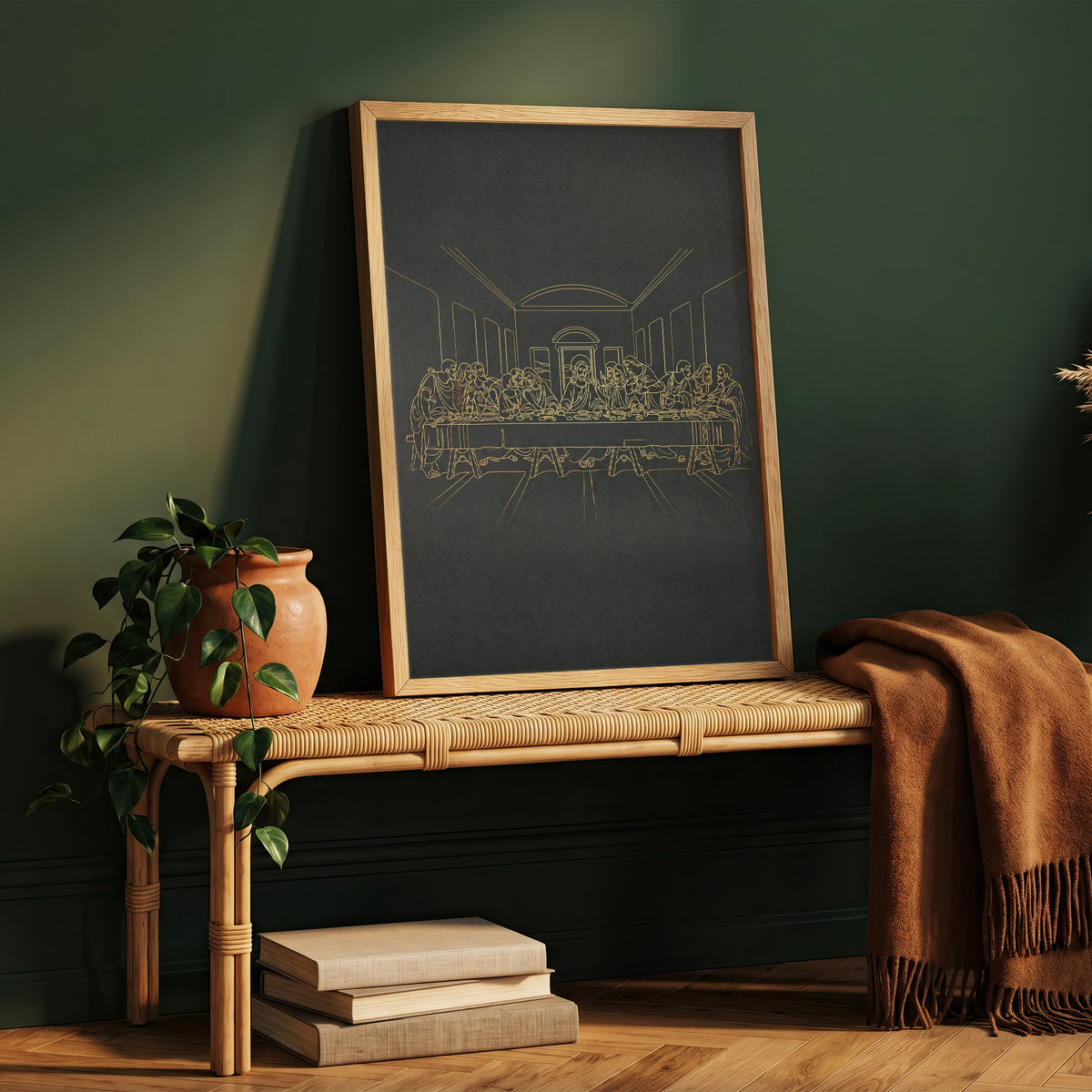 The Last Supper Gold Line Art Print - Minimalist Da Vinci