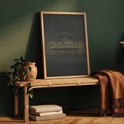 The Last Supper Gold Line Art Print - Minimalist Da Vinci