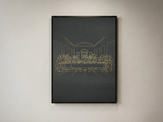 The Last Supper Gold Line Art Print - Minimalist Da Vinci