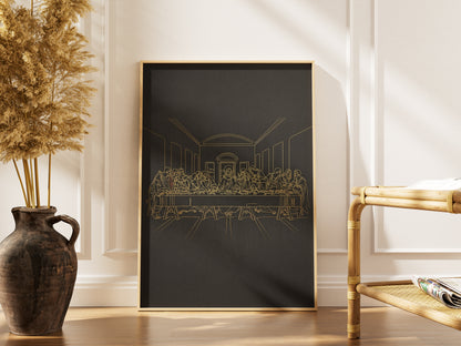The Last Supper Gold Line Art Print - Minimalist Da Vinci