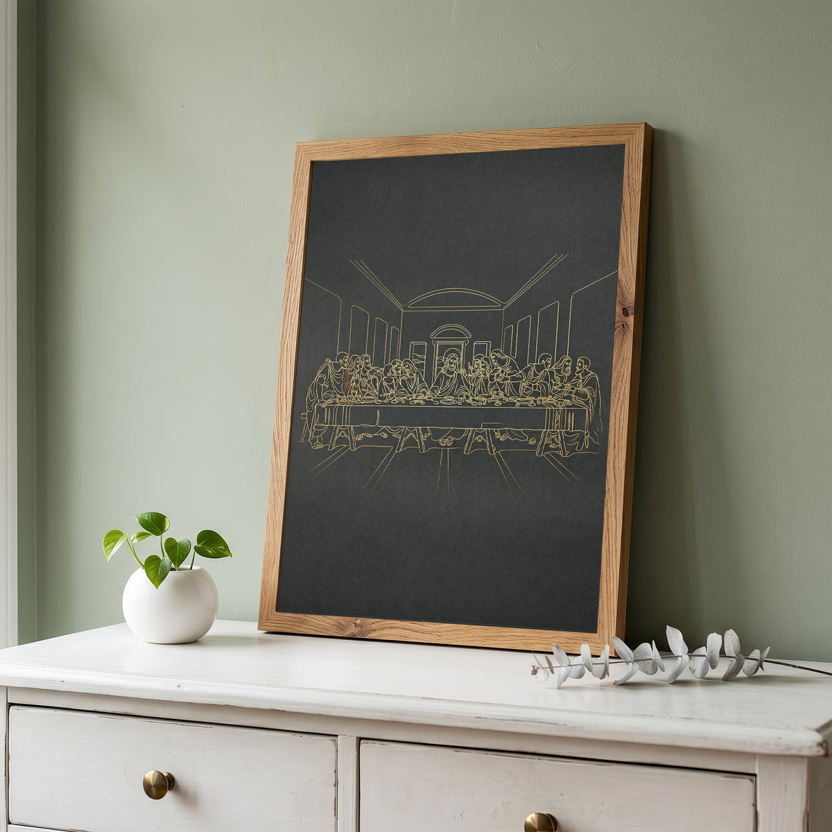 The Last Supper Gold Line Art Print - Minimalist Da Vinci