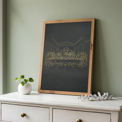 The Last Supper Gold Line Art Print - Minimalist Da Vinci