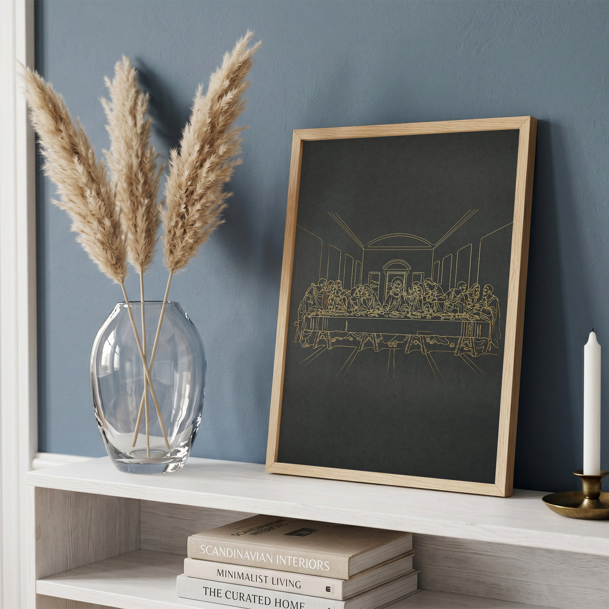 The Last Supper Gold Line Art Print - Minimalist Da Vinci
