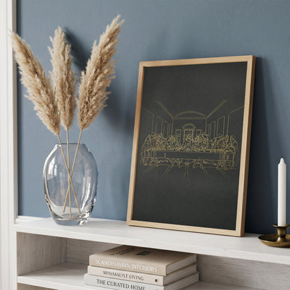 The Last Supper Gold Line Art Print - Minimalist Da Vinci