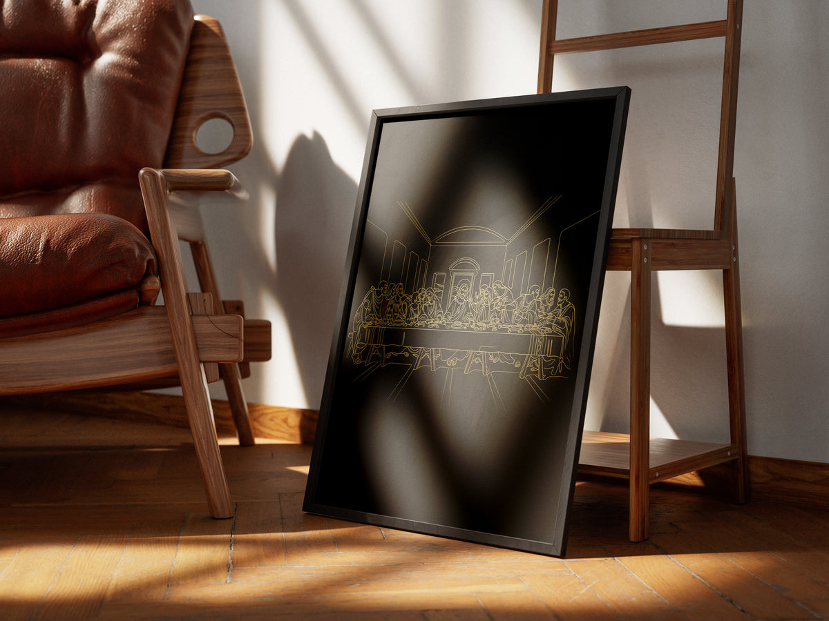 The Last Supper Gold Line Art Print - Minimalist Da Vinci
