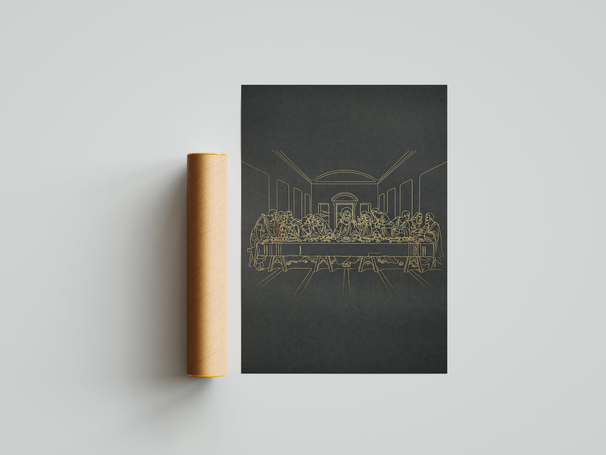 The Last Supper Gold Line Art Print - Minimalist Da Vinci