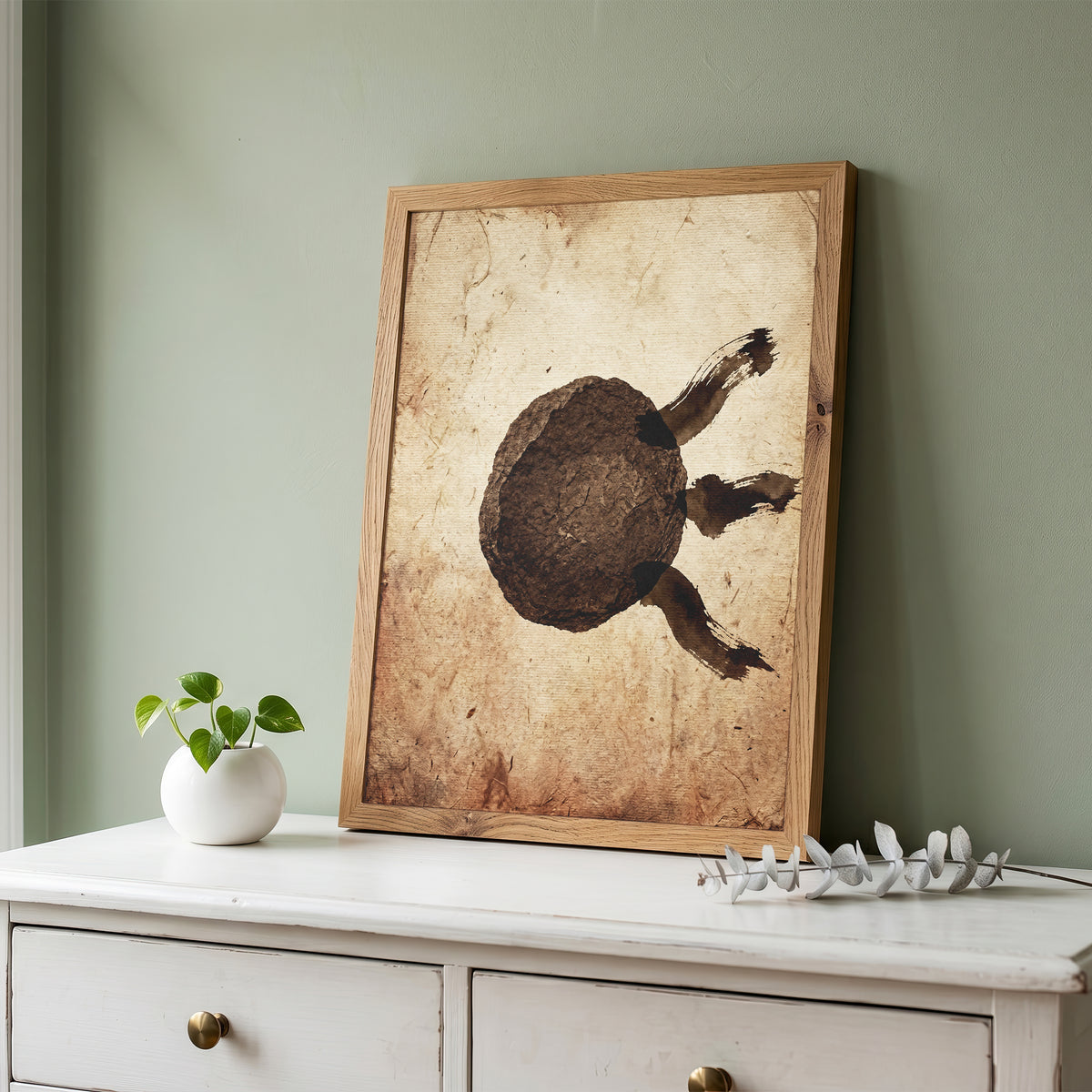 Wabi-Sabi Zen Stone & Brushstrokes Print - Japandi Moon