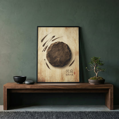 Japanese Wabi-Sabi Kanji Art Print - Zen Stone & Seal