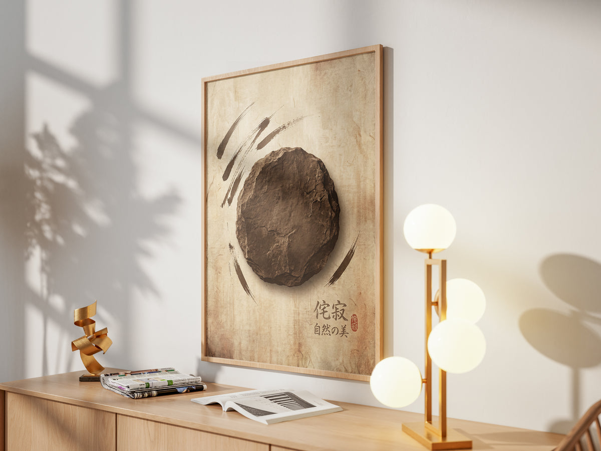 Japanese Wabi-Sabi Kanji Art Print - Zen Stone & Seal