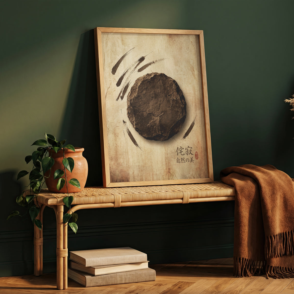 Japanese Wabi-Sabi Kanji Art Print - Zen Stone & Seal
