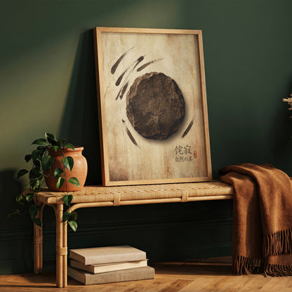 Japanese Wabi-Sabi Kanji Art Print - Zen Stone & Seal
