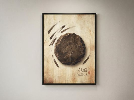 Japanese Wabi-Sabi Kanji Art Print - Zen Stone & Seal