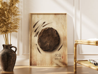 Japanese Wabi-Sabi Kanji Art Print - Zen Stone & Seal