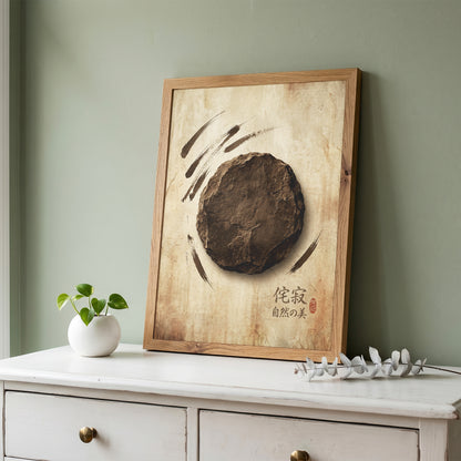 Japanese Wabi-Sabi Kanji Art Print - Zen Stone & Seal