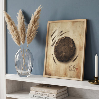 Japanese Wabi-Sabi Kanji Art Print - Zen Stone & Seal