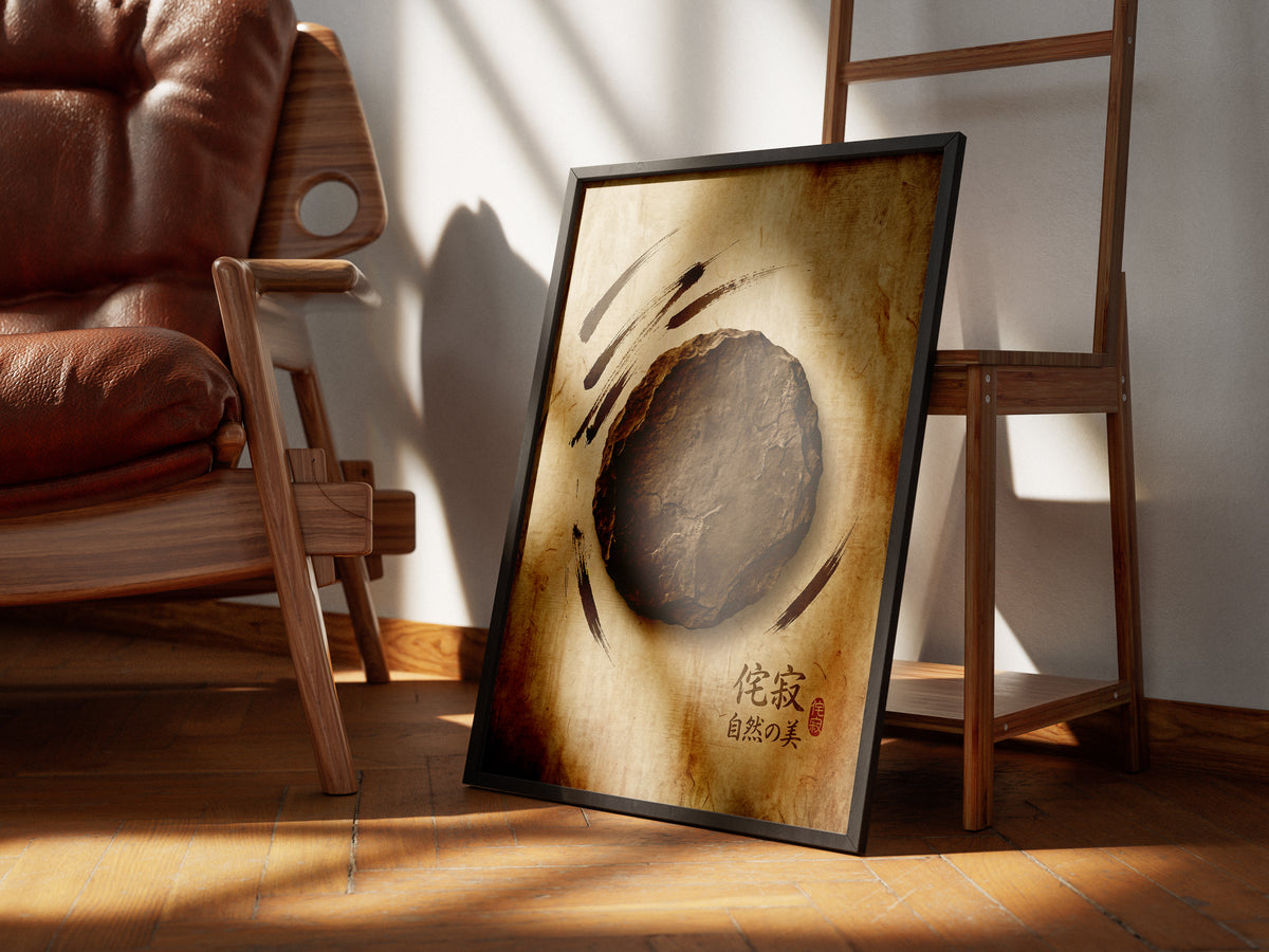 Japanese Wabi-Sabi Kanji Art Print - Zen Stone & Seal