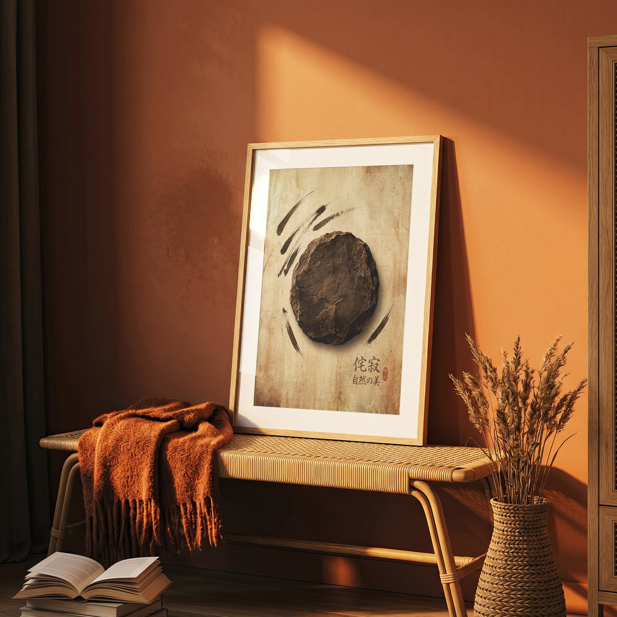 Japanese Wabi-Sabi Kanji Art Print - Zen Stone & Seal