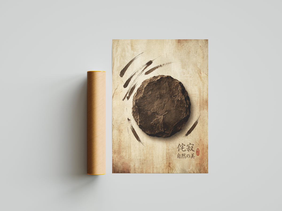 Japanese Wabi-Sabi Kanji Art Print - Zen Stone & Seal