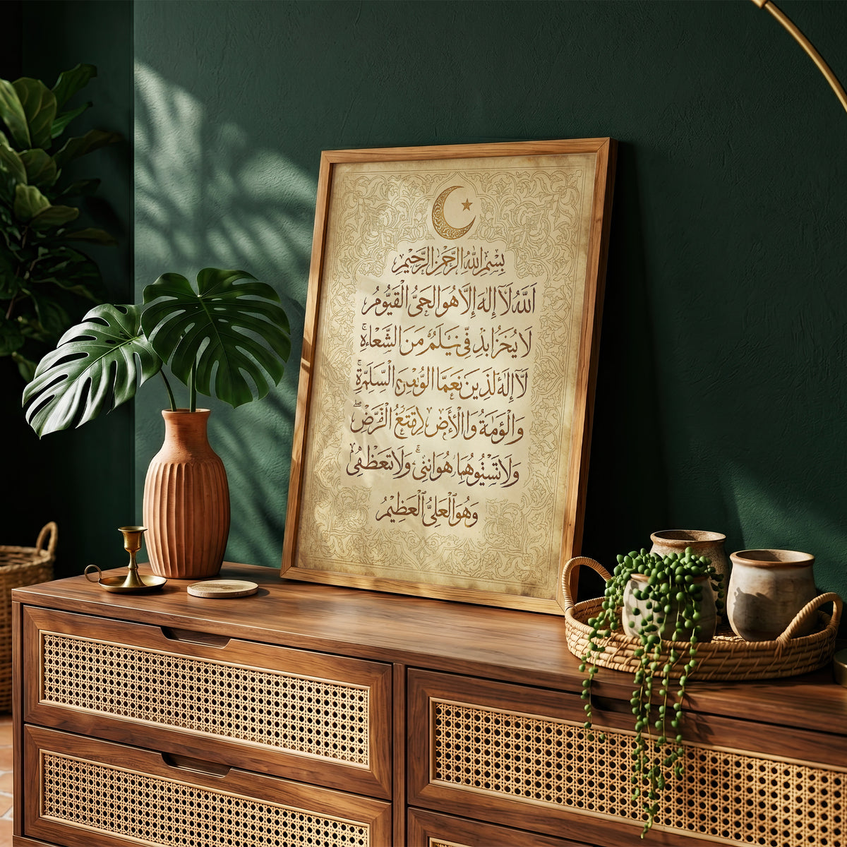 Ayat al-Kursi Islamic Calligraphy Print - Vintage Gold Art