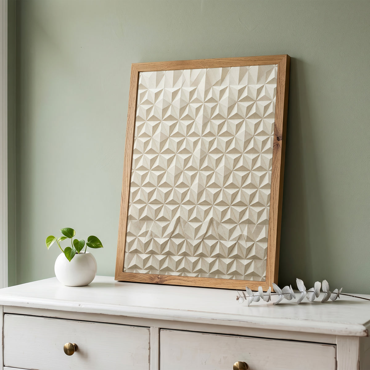 Geometric Origami Tessellation Paper Art Print, Minimalist Japandi Wall Art