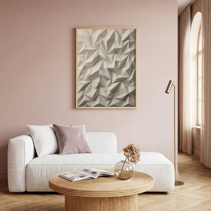 Low Poly Faceted Paper Relief Sculpture Print, Geometric Wall Art