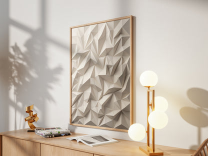 Low Poly Faceted Paper Relief Sculpture Print, Geometric Wall Art