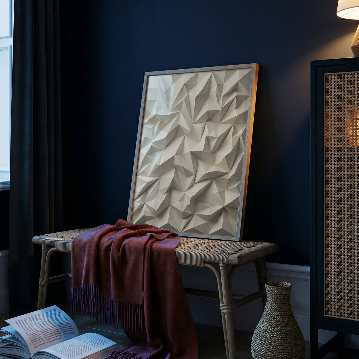 Low Poly Faceted Paper Relief Sculpture Print, Geometric Wall Art
