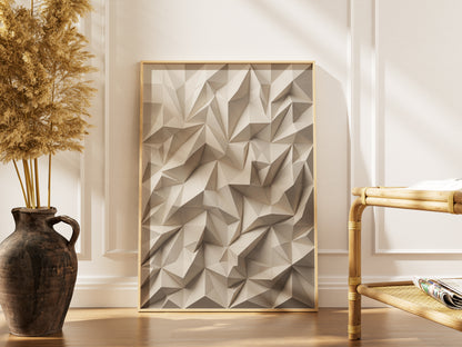 Low Poly Faceted Paper Relief Sculpture Print, Geometric Wall Art