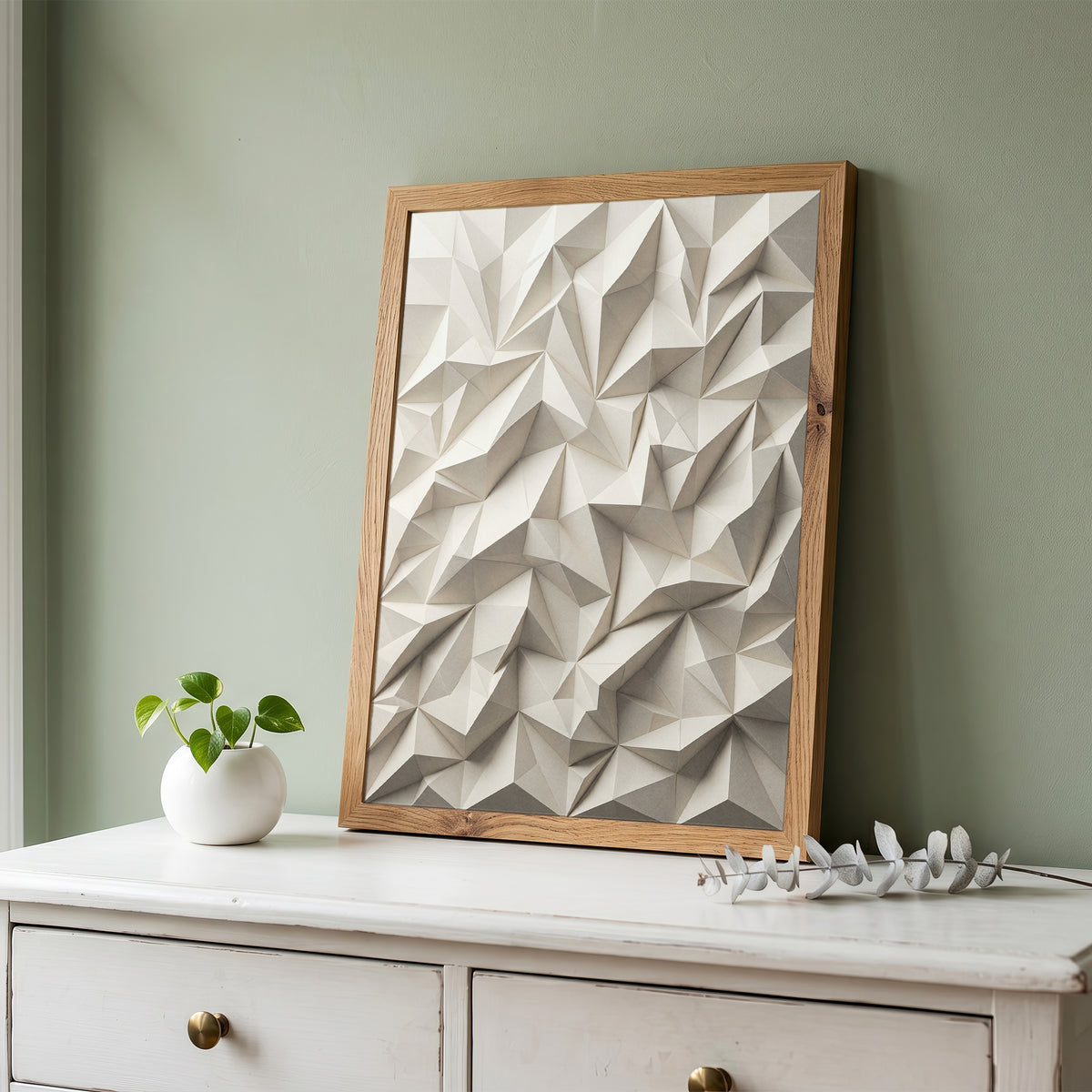 Low Poly Faceted Paper Relief Sculpture Print, Geometric Wall Art