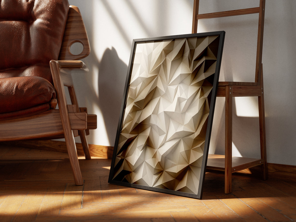 Low Poly Faceted Paper Relief Sculpture Print, Geometric Wall Art